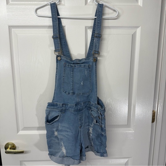 Casual Light Blue Denim Overall Jean Shorts Sz Large - Picture 1 of 4